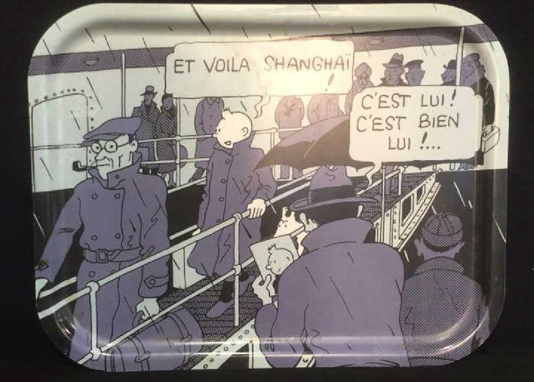 Vintage Ron Tin Tin Metal Tray, France: vintage tray marked for Rin Tin Tin license France, Axis Paris, Herge, 1994, measures app 14.5 by 19.5 inches