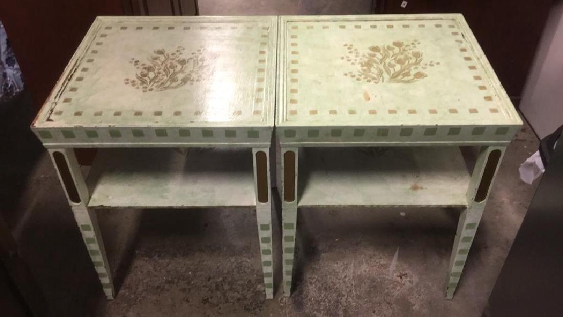 Pair Floral Detailed Wooden Side Tables (1 of 6)