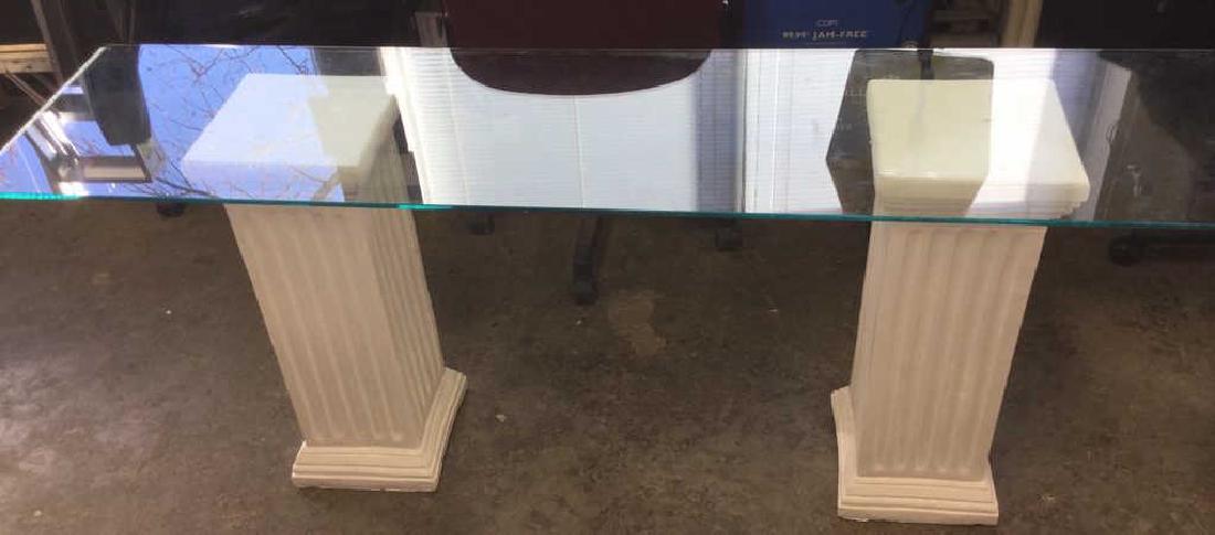 Lot 3 Glass Table Top W 2 Column Legs (1 of 6)