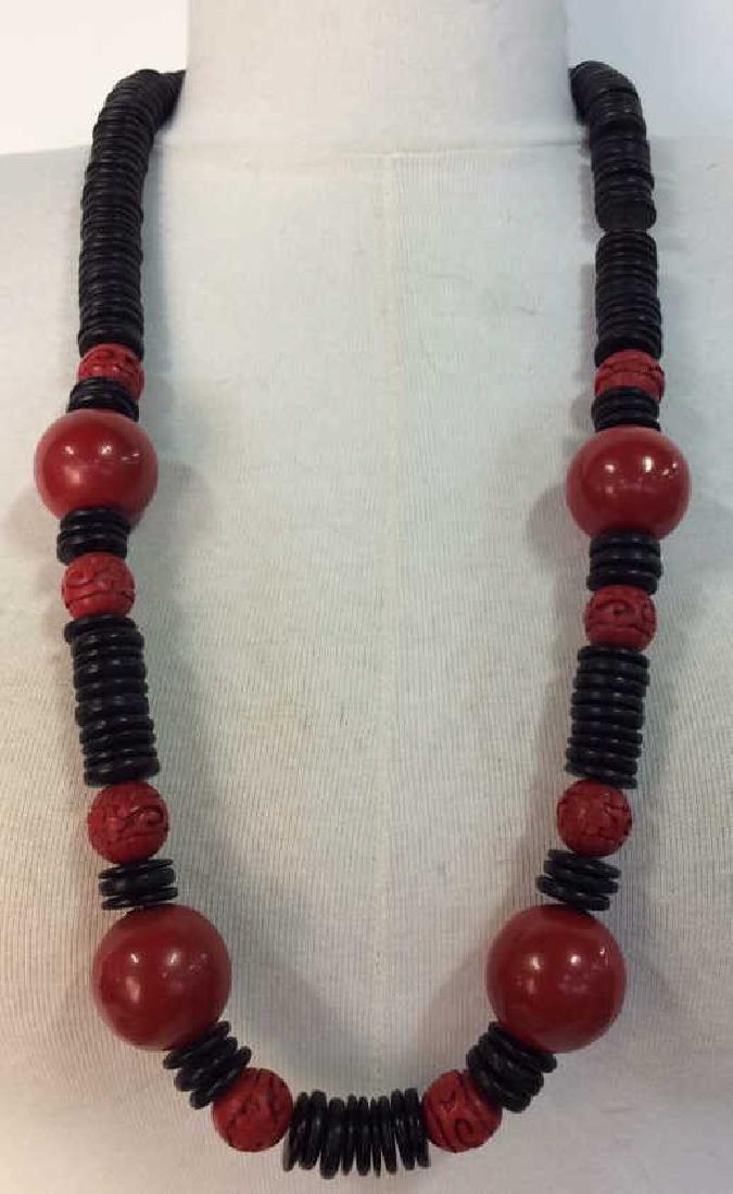 Red Black Carved Wooden Beaded Necklace (1 of 8)