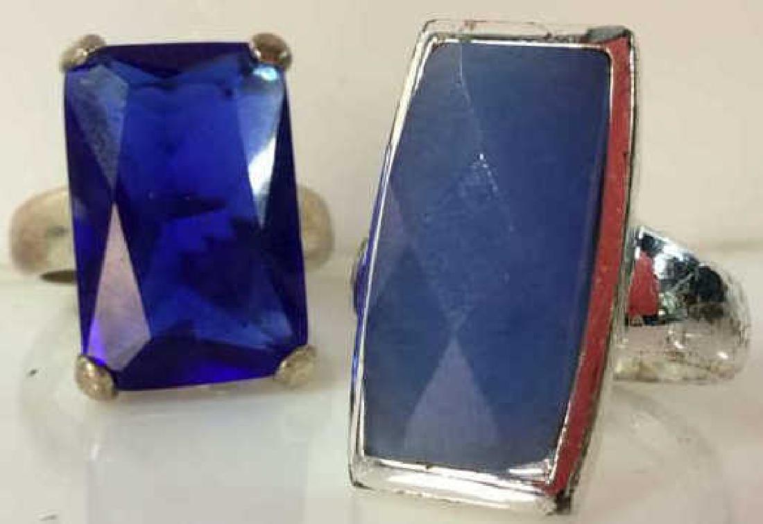 Pair Silver Toned Metal Rings W Faux Stones (1 of 9)