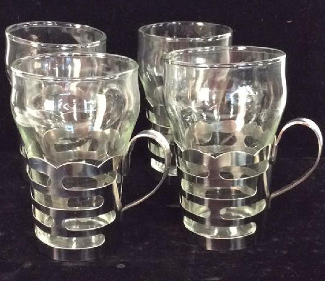 Set 4 Drinking Glasses W Silver Toned Metal (1 of 7)