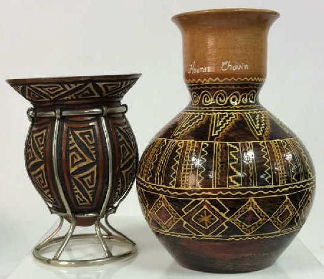 Lot 2 Ceramic & Wood Vases Signed (1 of 10)