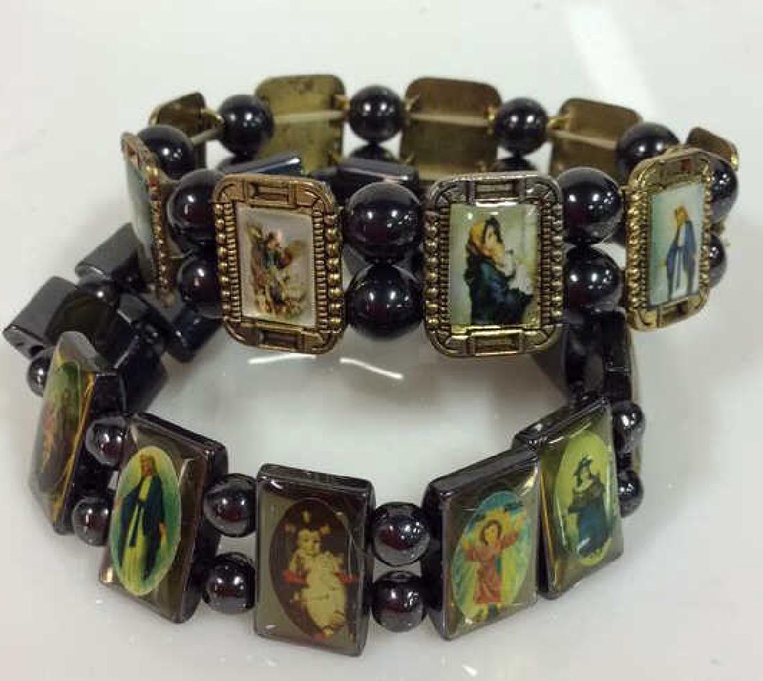 Lot 2 Metal Stretch Bracelets W Religious Images (1 of 6)