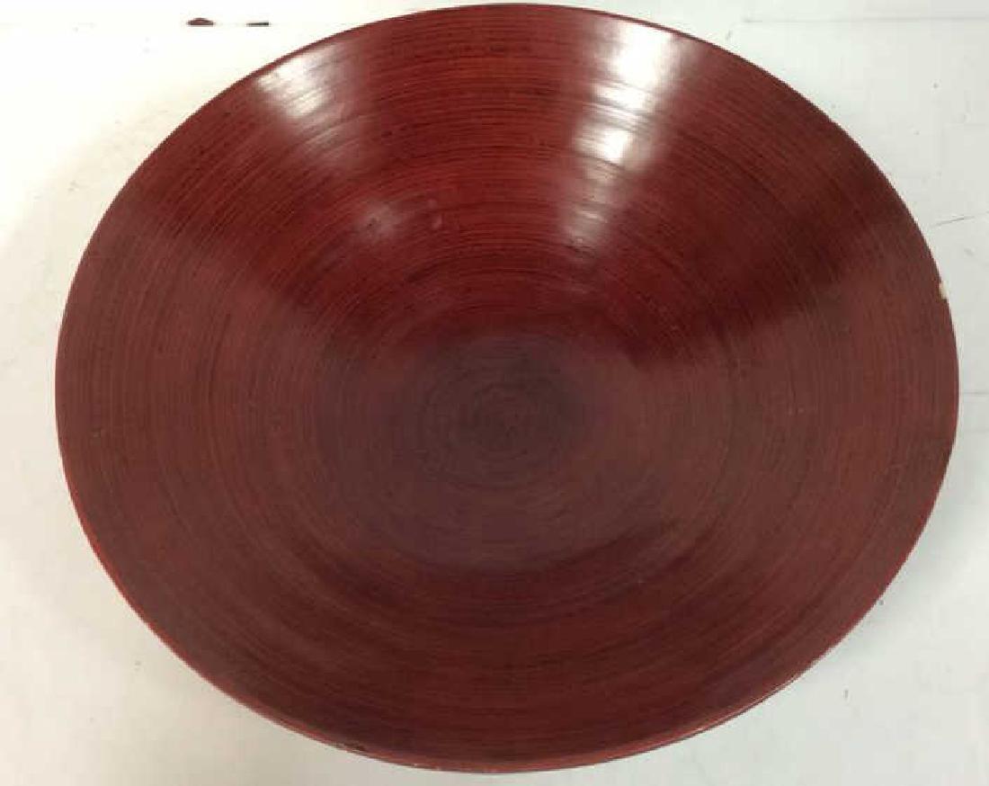 Red Toned Wooden Centerpiece Bowl: Red Toned Wooden Centerpiece Bowl. Fruit bowl, wooden bowl, red bowl, red centerpiece, wooden centerpiece. Measures approx 18 inches long 5 inches tall