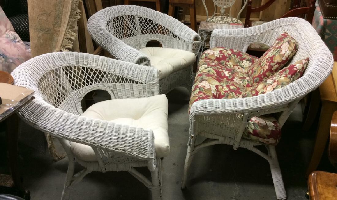 3 PC Set White Painted Wicker Outdoor Furniture (1 of 8)