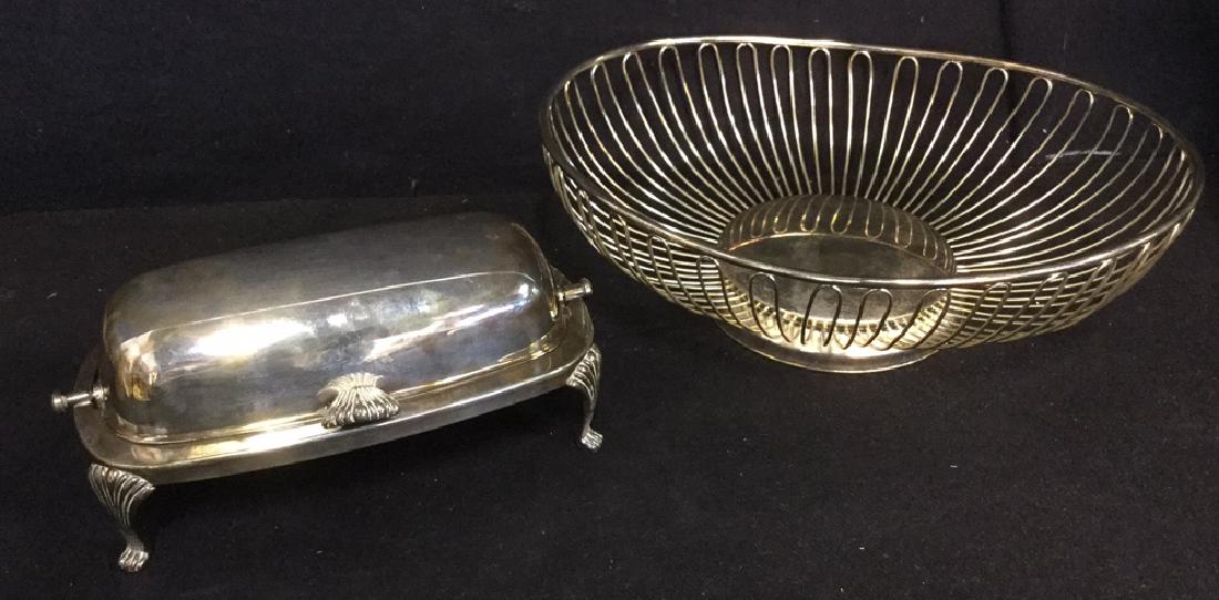 Lot 2 Silver Toned Metal Butter Dish And Basket (1 of 11)