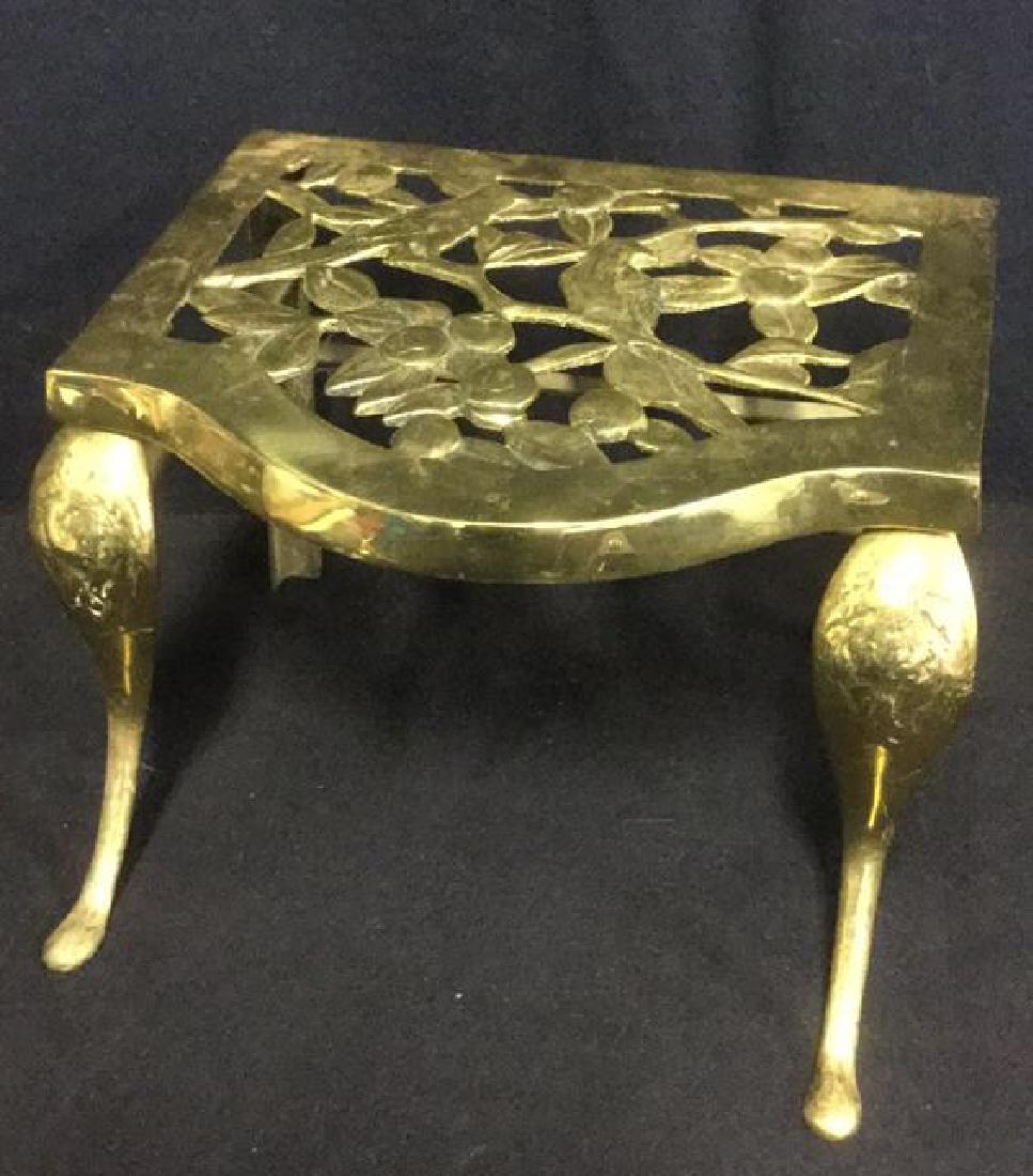 Pierced Brass Foot Stool FIreplace Trivet (1 of 6)