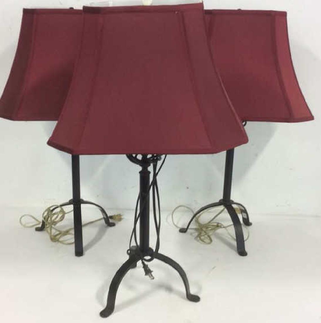 Lot 3 Black Toned Metal Lamps W Shades (1 of 5)