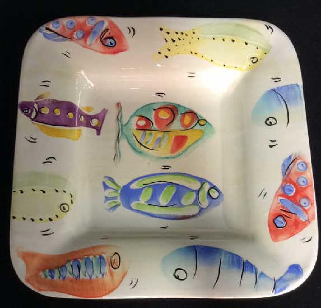 Square Painted Ceramic Dish W Fish Design (1 of 8)