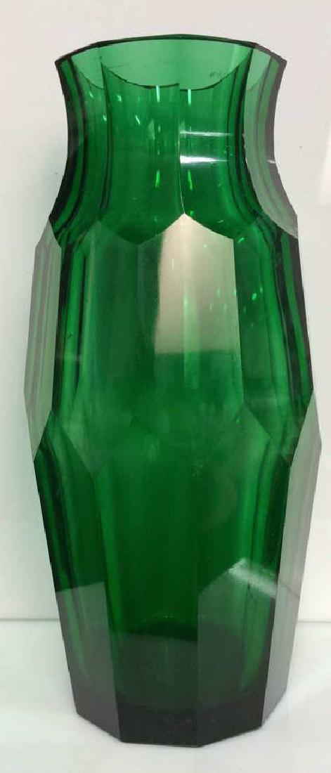 Green Toned Geometric Cut Glass Vase (1 of 8)