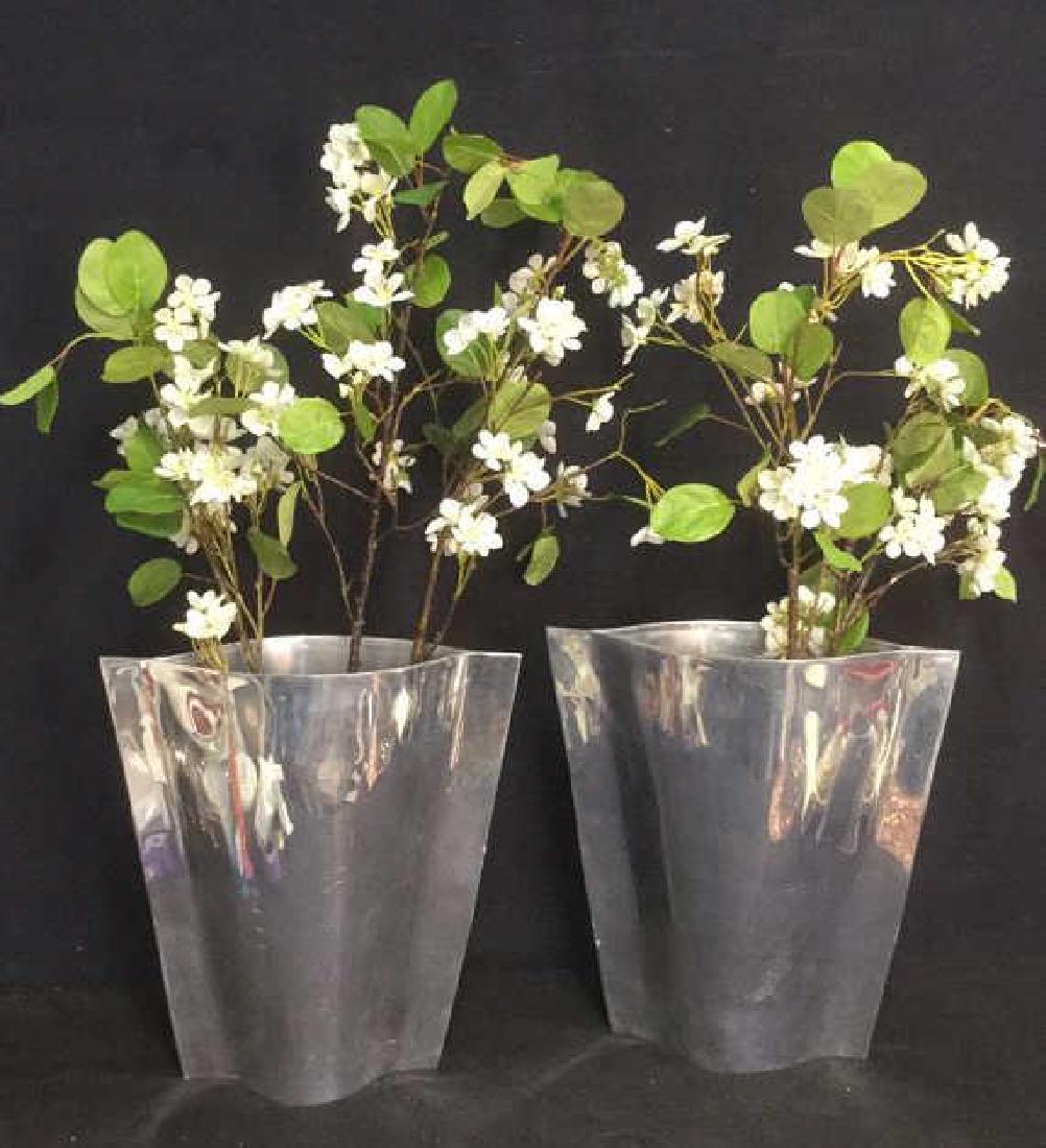 Pair Of Silver Toned Vases With Silk Flowers (1 of 8)
