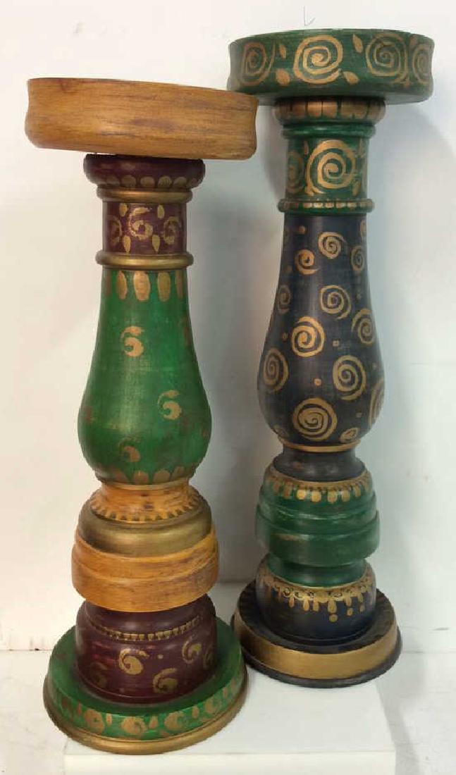 Pair Oversized Painted Wooden Candlesticks (1 of 8)
