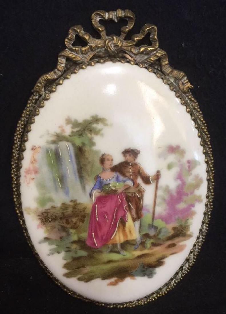 Ceramic Porcelain Painted Plaque In Brass Frame (1 of 6)