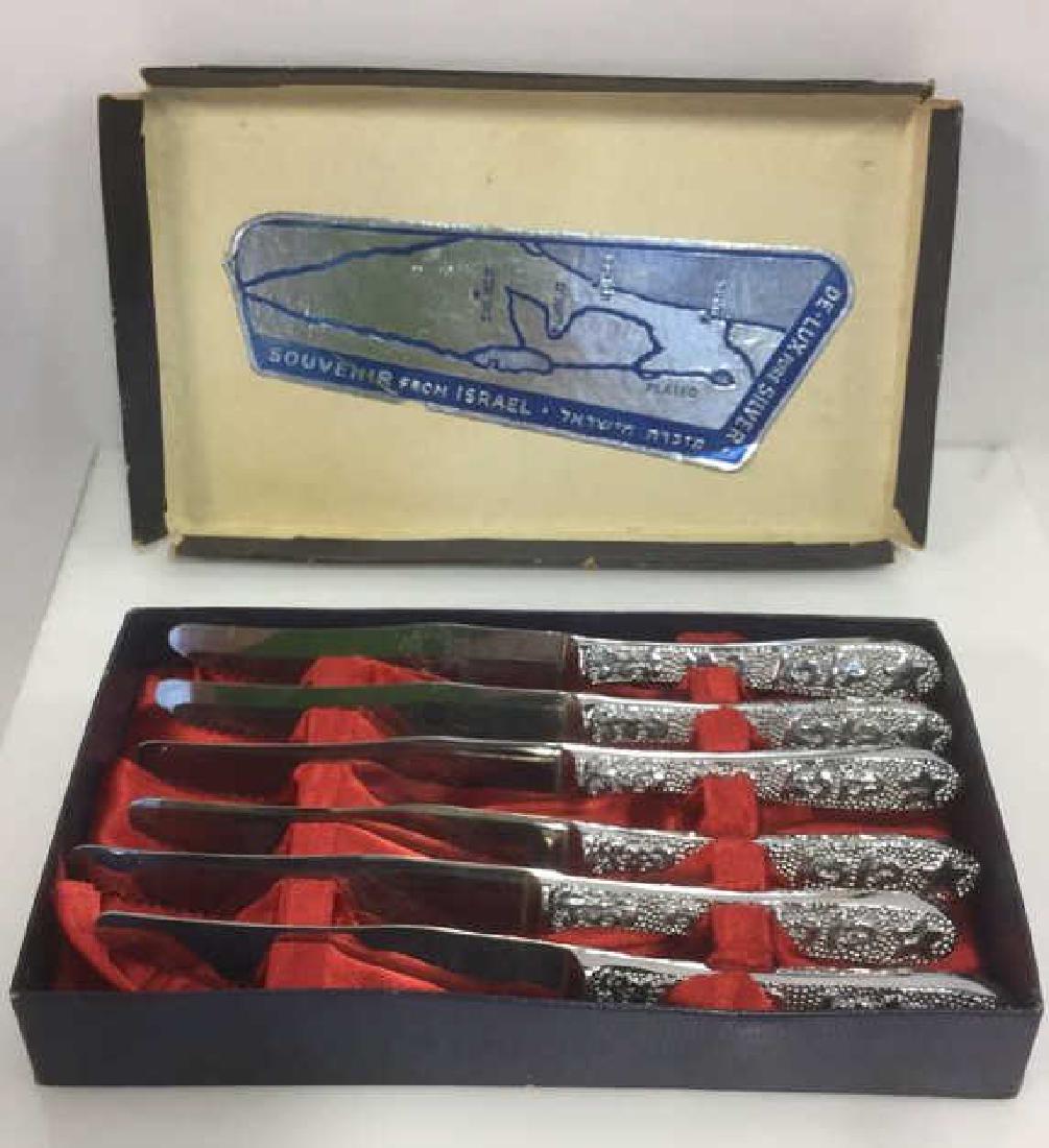 Lot 6 Judaica Set Of Silver Toned Knives w Box (1 of 12)