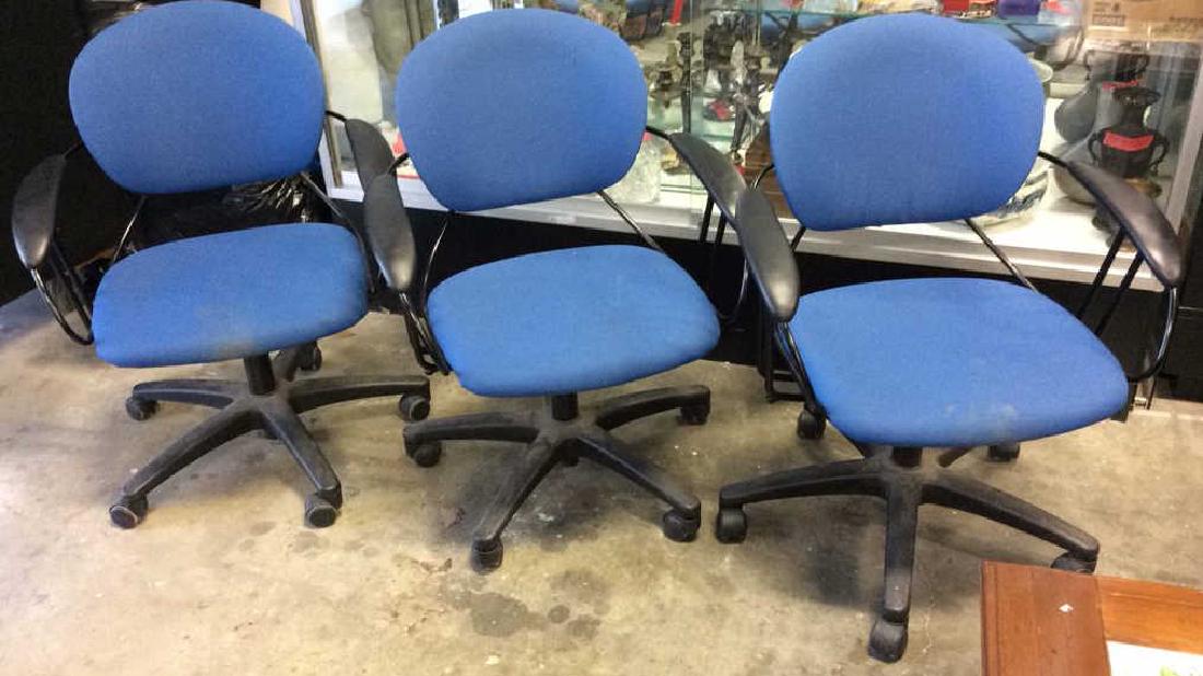 Lot 3 Blue Toned Wheeled Computer Chairs (1 of 5)