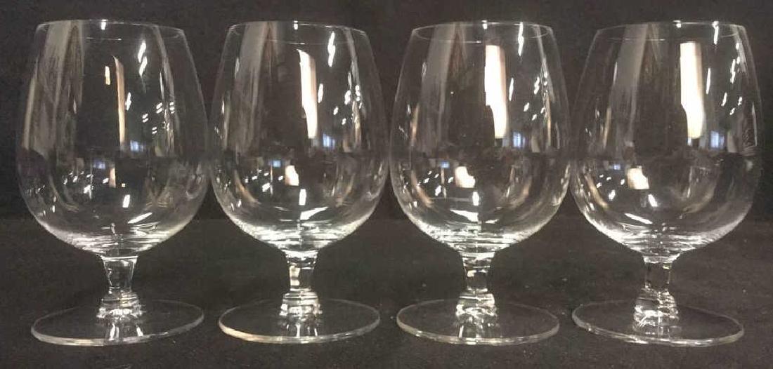 Lot 4 Short Stem Crystal Water Glasses: Crystal Set, Includes 4 crystal water glasses, or brandy glasses, bar ware or table top, . All have short stems. Measures approx 5 inches tall 3 inches wide. Can be used as wine glasses. Contains mino