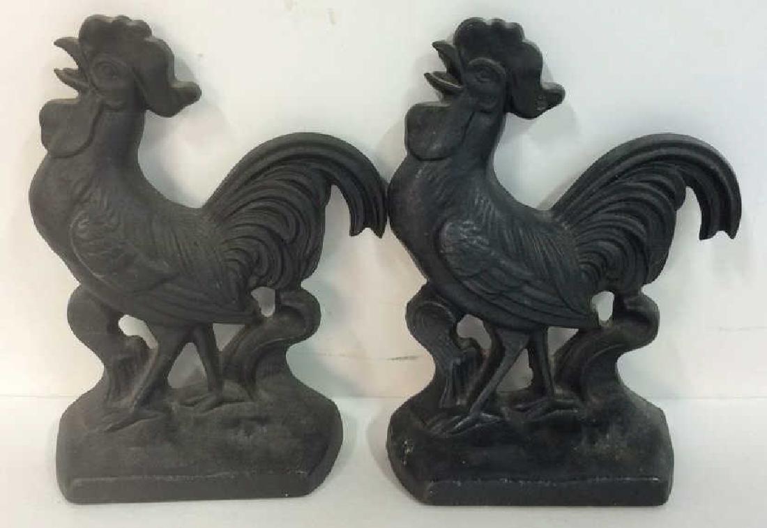 Pair Iron Rooster Bookends (1 of 8)