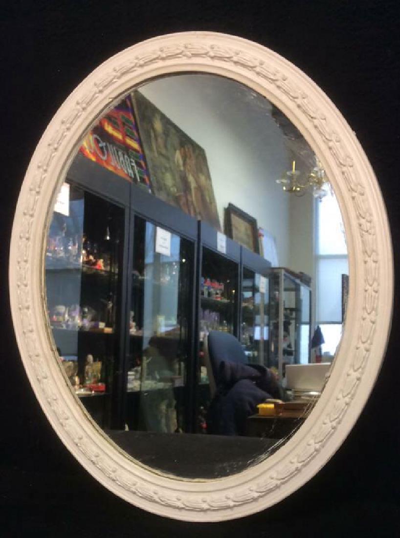 White Toned Wooden Frame Oval Mirror (1 of 5)