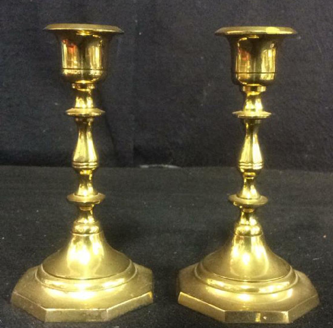 Pair Gold Toned Brass Candlestick Holders India (1 of 6)