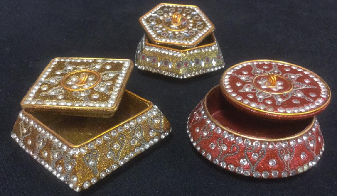 Lot 3 Sparkling Trinket Boxes W Faux Stone (1 of 8)
