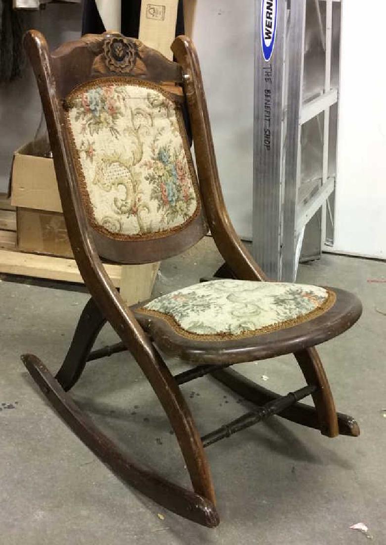 Carved Wooden Cushioned Folding Chair (1 of 5)