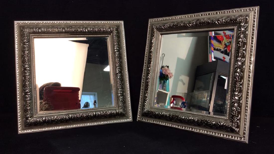 Pair Silver Toned Painted Wooden Framed Mirrors (1 of 8)
