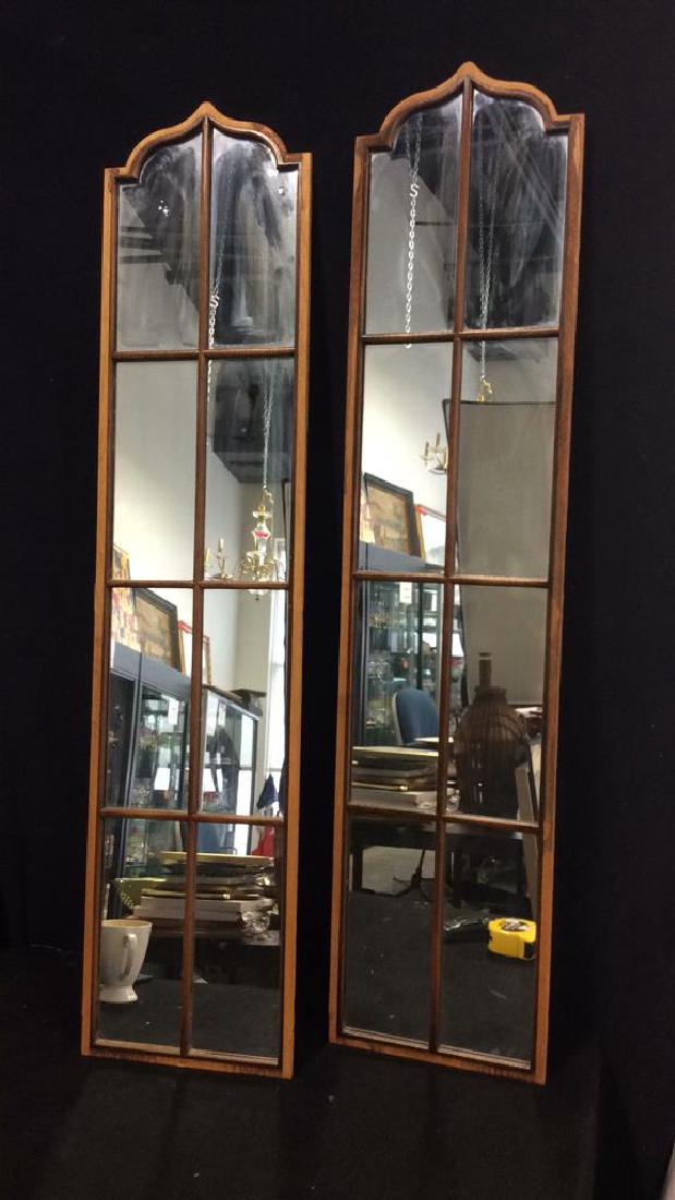 Pair Multi Paned Wood Arch Shaped Mirrors (1 of 8)