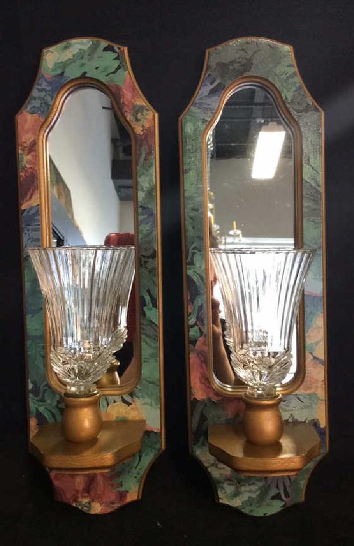 Pair Wooden Mirrored Wall Sconce Candle Holders (1 of 8)