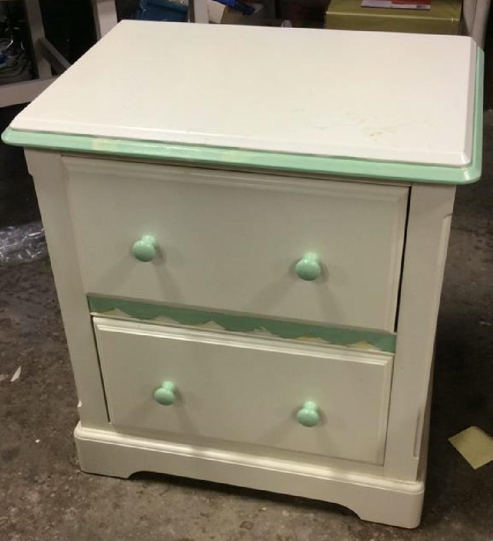 White and Green Wooden End Table W Drawers (1 of 8)