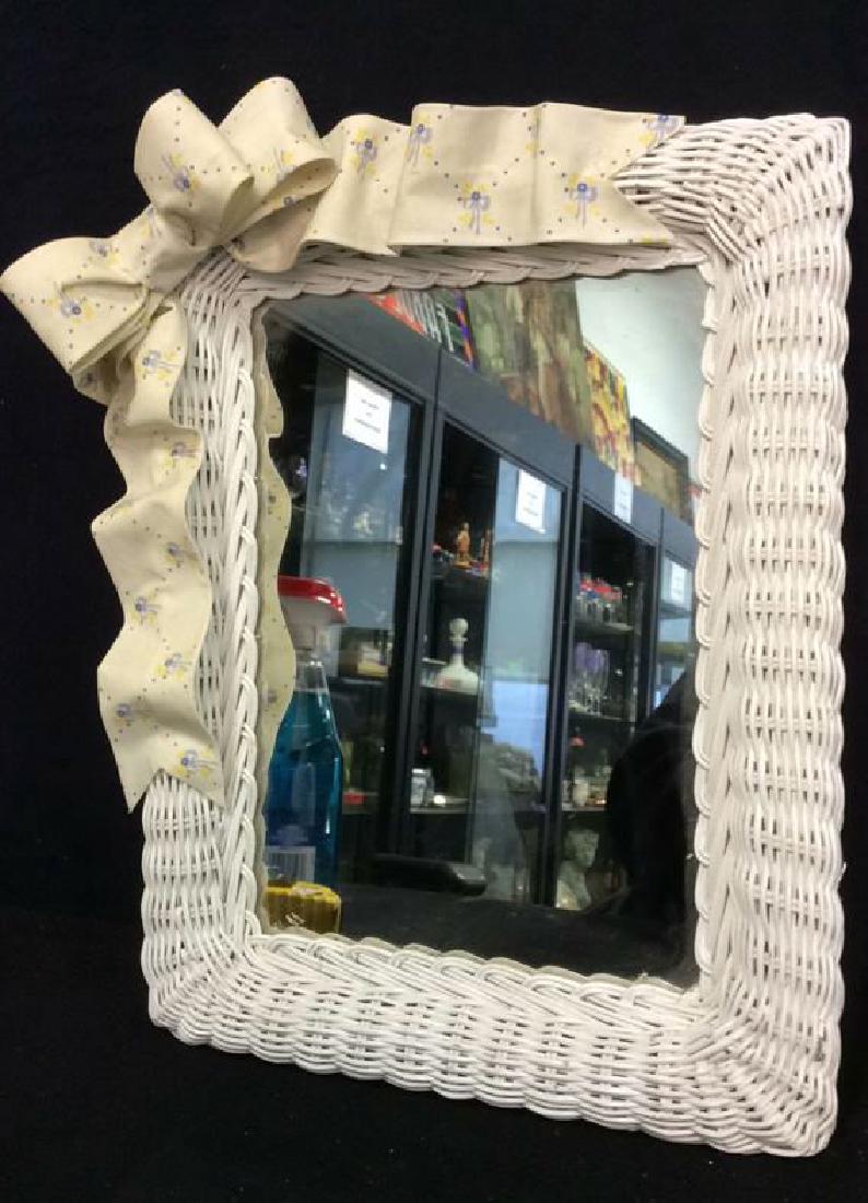 White Toned Wicker Frame Mirror (1 of 5)