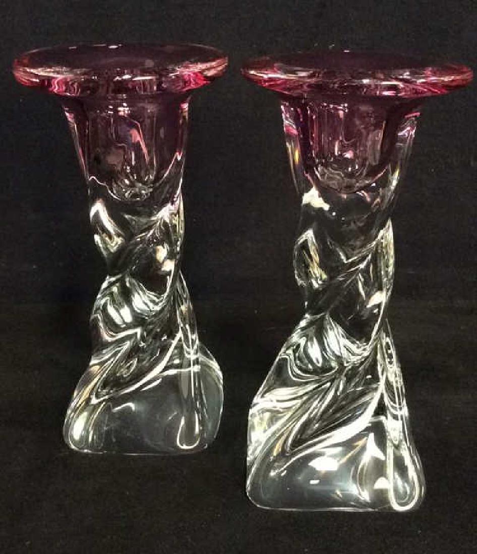 Pair Crystal Midcentury Murano Glass CandleholdersC1960 (1 of 8)