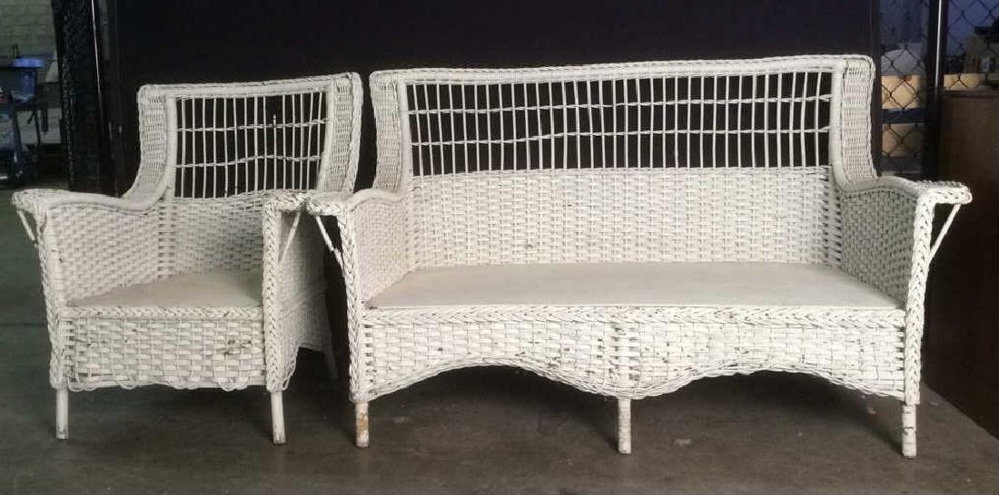 Set 2 Vintage Wicker Bench Sofa & Chair (1 of 10)