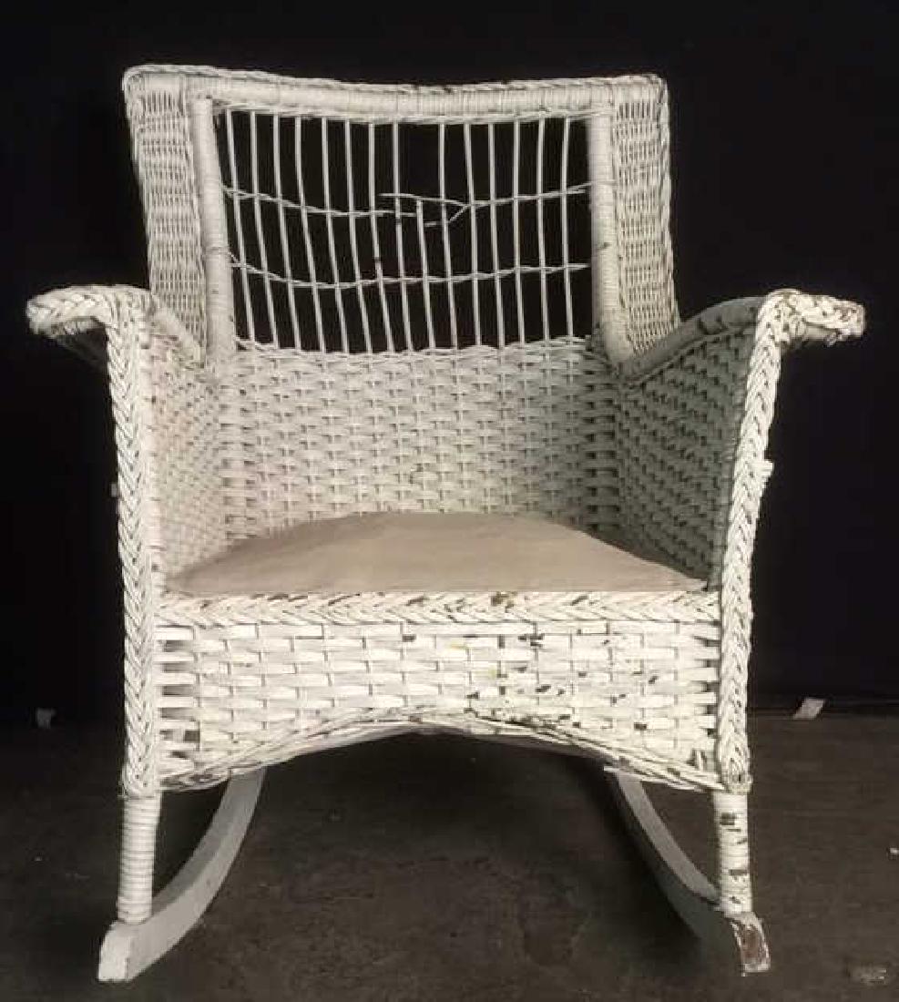 White Toned  VIntage Wicker Rocking Chair (1 of 10)