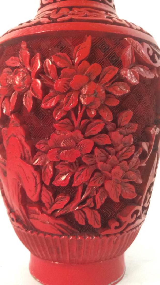 Oriental Cinnabar Carved Enameled Vase (1 of 10)