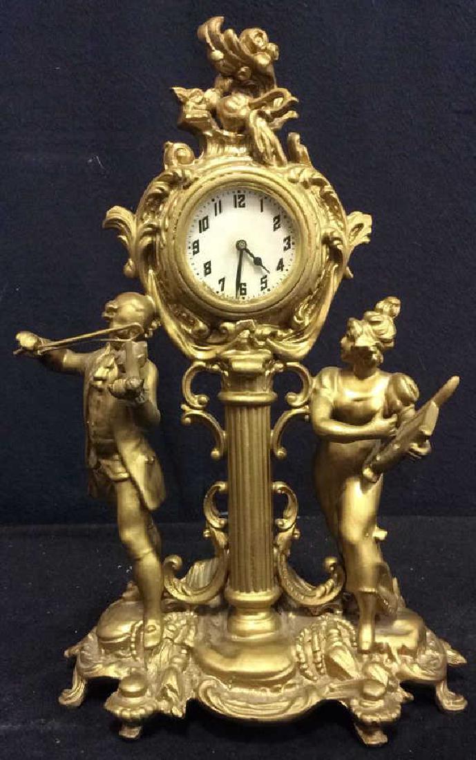 Antique Gold Toned Ornate Figural Desk Clock (1 of 10)