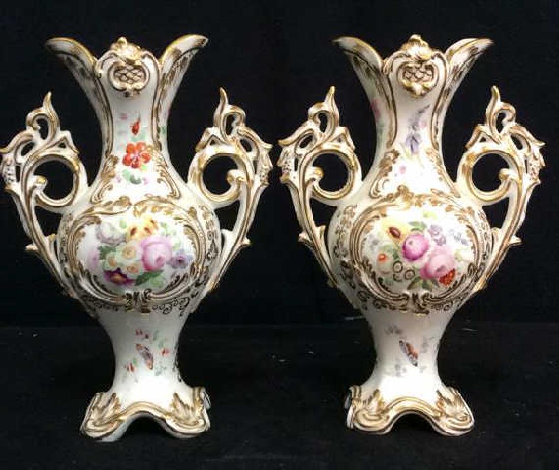 Pair Old Paris Porcelain Ornate Handled Vases (1 of 11)