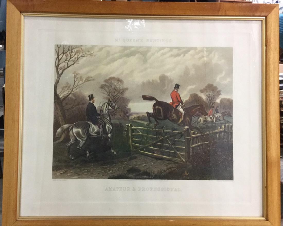 Print Of A John Sturgess Fox Hunt Painting: Print Of A John Sturgess Fox Hunt Painting. Possible aquatint engraved print by Charles Hunt & Sons after an original painting by John Sturgess is entitled McQUEEN'S HUNTINGS at top and AMATURE & PROF
