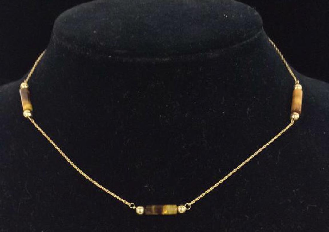 14 K Gold Chain Necklace W Tigers Eye Beads (1 of 5)