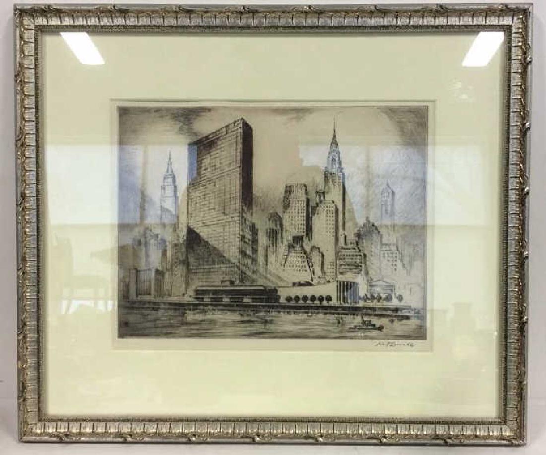 Signed Nat Lowell Cityscape Etching C 1950 (1 of 8)