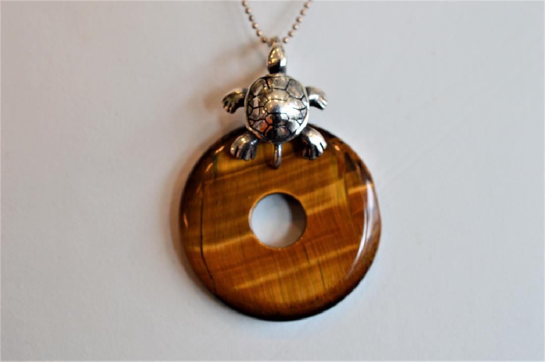 Tiger's Eye Pendant with Silver Turtle Necklace (1 of 2)
