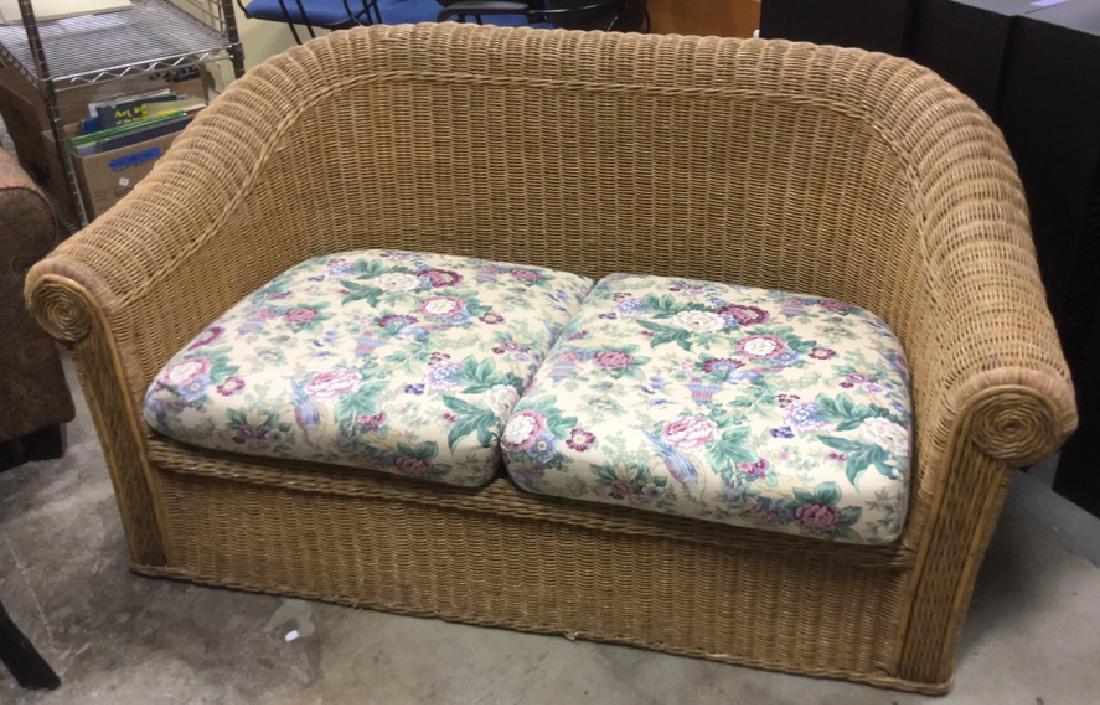 Wicker Love-seat Sofa With Floral Cushions (1 of 9)