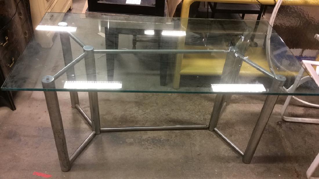 Vintage Glass Top Dining Table W Metal Base (1 of 10)