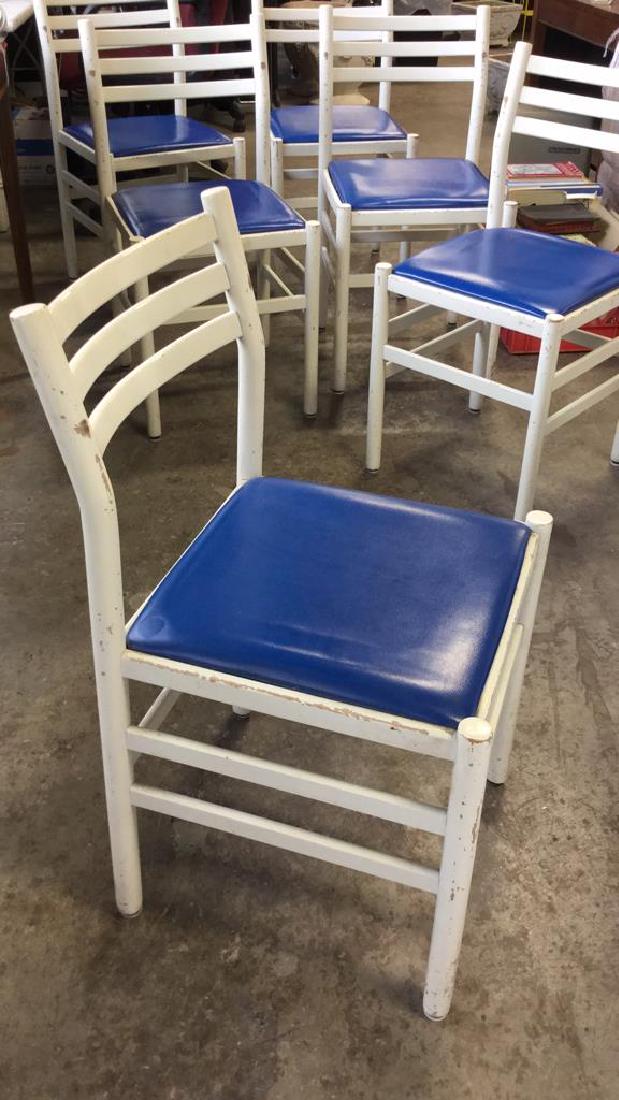Lot 6 Vintage Chairs With Blue Vinyl Seats Set (1 of 8)