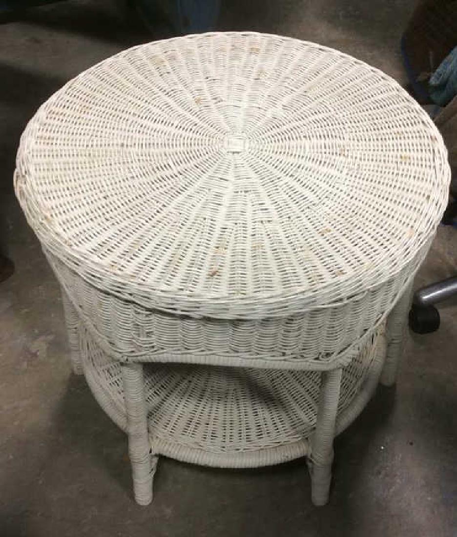 Vintage White Toned Woven Wicker Side Table (1 of 9)