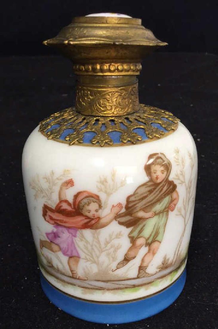 Antique Painted Porcelain Ormolu Perfume Bottle (1 of 9)