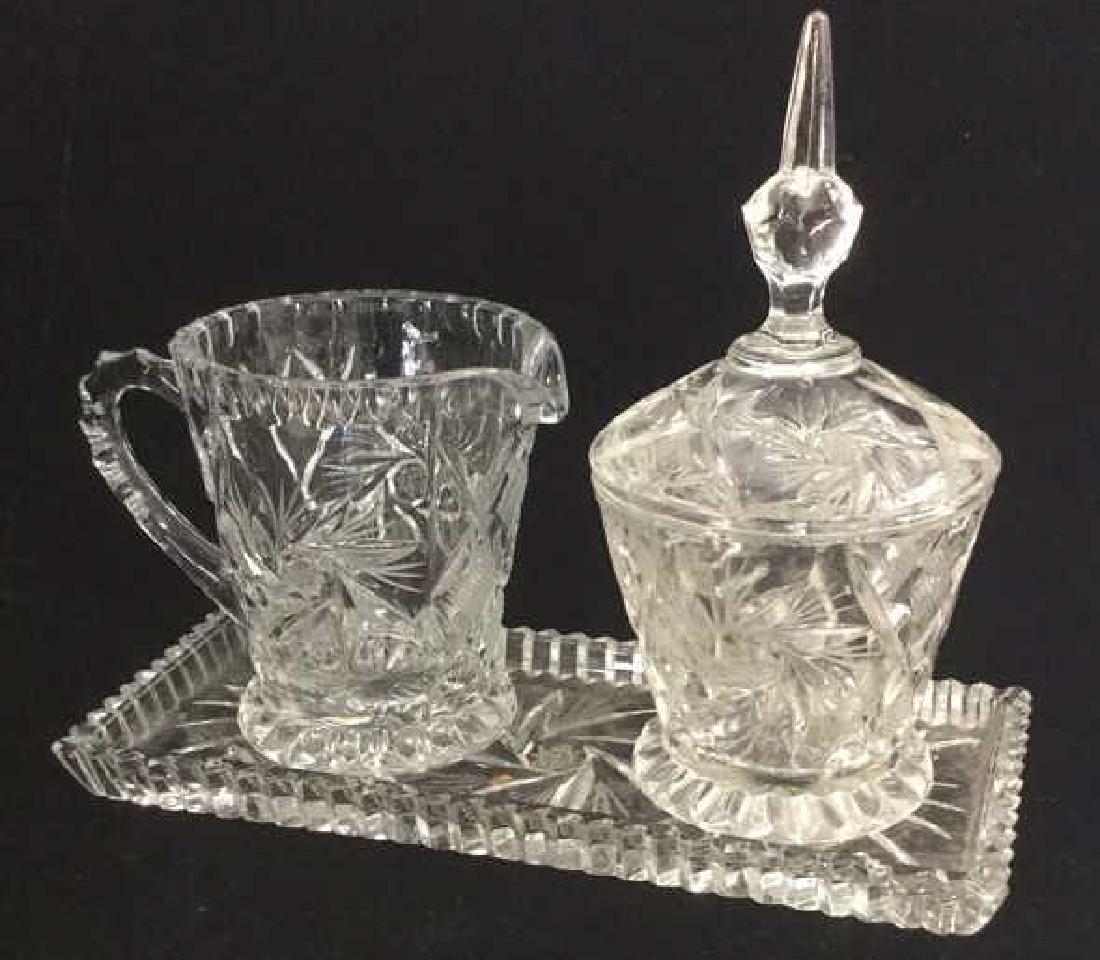 Set 3 Crystal Cream and Sugar Dish W Serving Tray (1 of 10)
