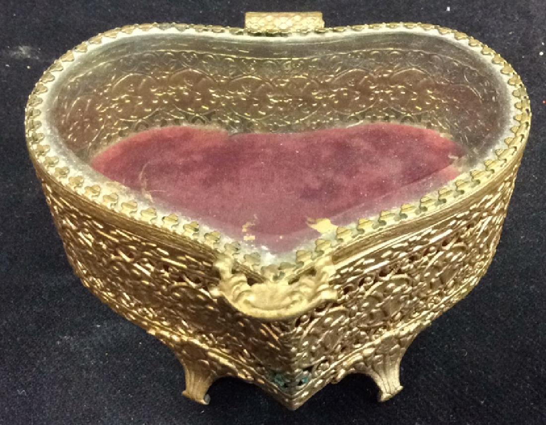 Footed Gold Toned Heart Shaped Trinket Box (1 of 7)
