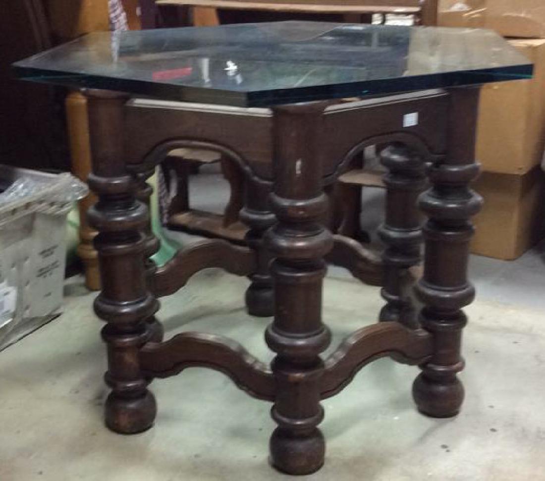 Glass Topped 6 Sided Wood Side Table (1 of 7)