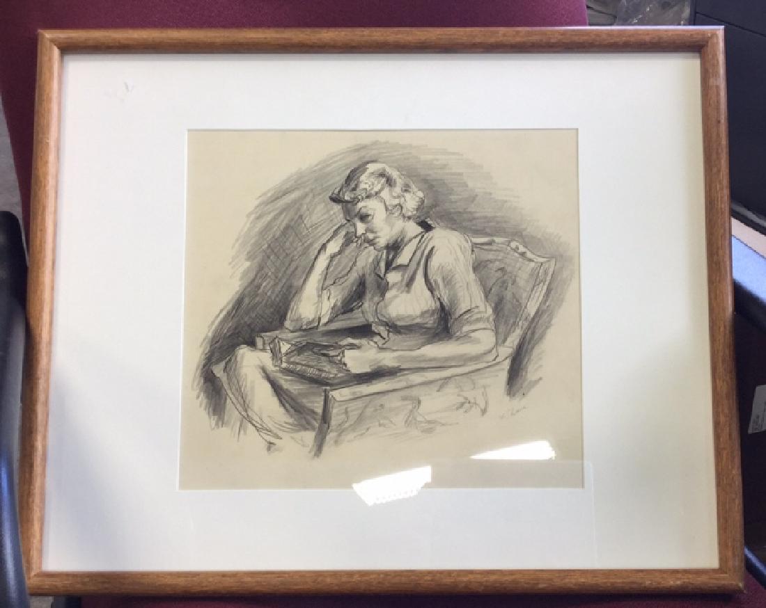 FRED SHANE signed Pencil Illustration Seated Woman (1 of 8)
